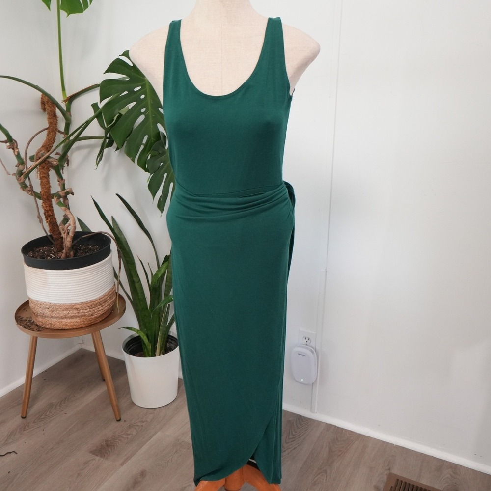 Reformation Kaila Midi Dress Medium Green Scoop Neck Tulip Wrap Hem Jersey Knit